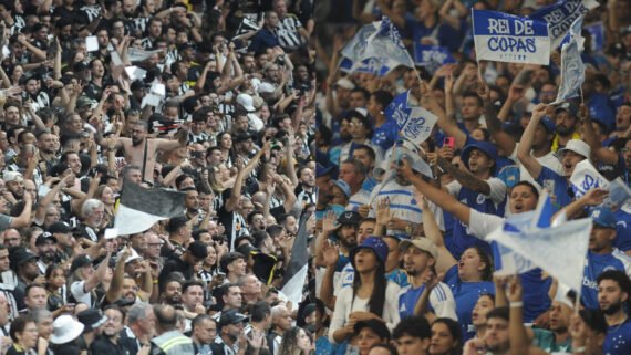 Torcidas de Cruzeiro e Atlético no Mineirão e na Arena MRV, respectivamente (foto: Alexandre Guzanshe/EM/D.A Press)