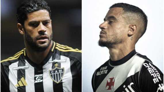 Hulk e Philippe Coutinho, referências técnicas de Atlético e Vasco, respectivamente (foto: Montagem com imagens de Alexandre Guzanshe/EM/D.A. Press e Matheus Lima/Vasco)