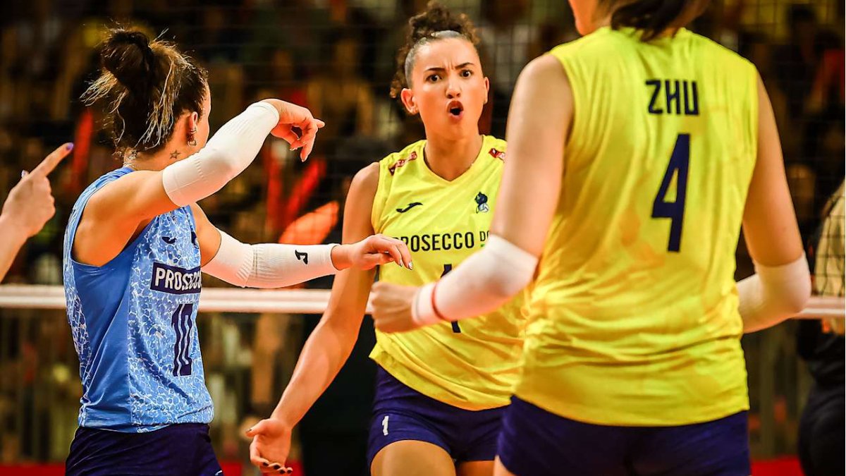 Gabi Guimarães comemora ponto pelo Conegliano contra o Osasco no Mundial de Clubes Feminino de Vôlei (foto: Divulgação/FIVB)