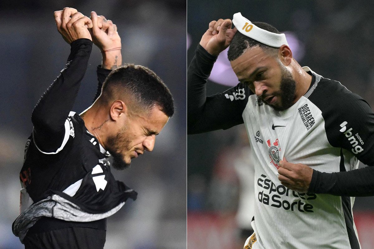 Coutinho e Memphis, destaques de Vasco e Corinthians (foto: Mauro Pimentel/Nelson Almeida/AFP)