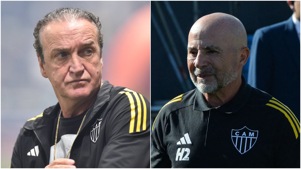 Cuca e Sampaoli, técnicos do Atlético no Brasileiro de 2025 (foto: Ramon Lisboa/EM/D.A. Press e DANIEL DUARTE / AFP)