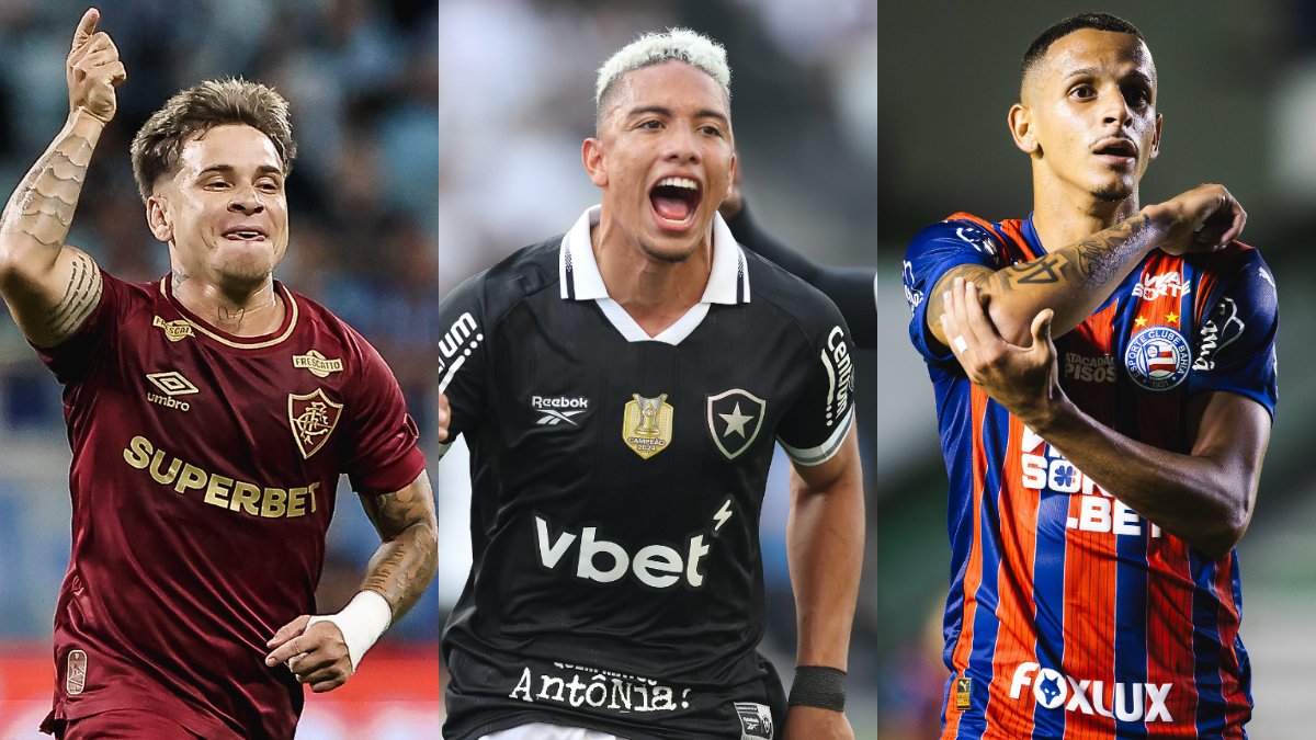 Fluminense, Botafogo e Bahia brigam pela última vaga direta à Libertadores via Brasileiro (foto: LUCAS MERÇON / FLUMINENSE F.C., Vítor Silva/Botafogo e Letícia Martins/EC Bahia)