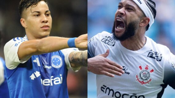 Kaio Jorge e Memphis Depay (foto: Alexandre Guzanshe/EM/DA Press e Rodrigo Coca/Corinthians)