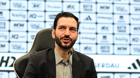 Pedro Daniel, novo CEO do Atlético, durante entrevista na Arena MRV (foto: Leandro Couri/EM/D.A. Press)