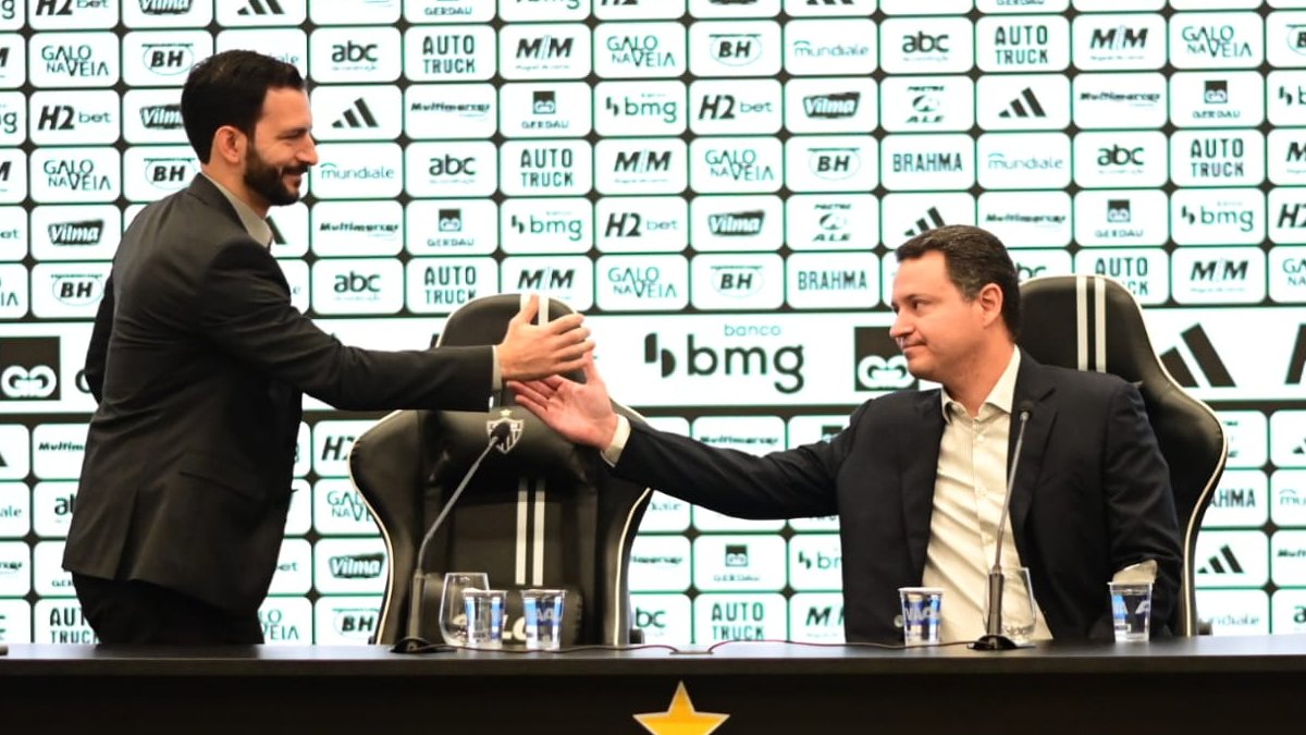 Pedro Daniel, novo CEO do Atlético, ao lado de Rafael Menin (foto: Leandro Couri/EM/D.A. Press)