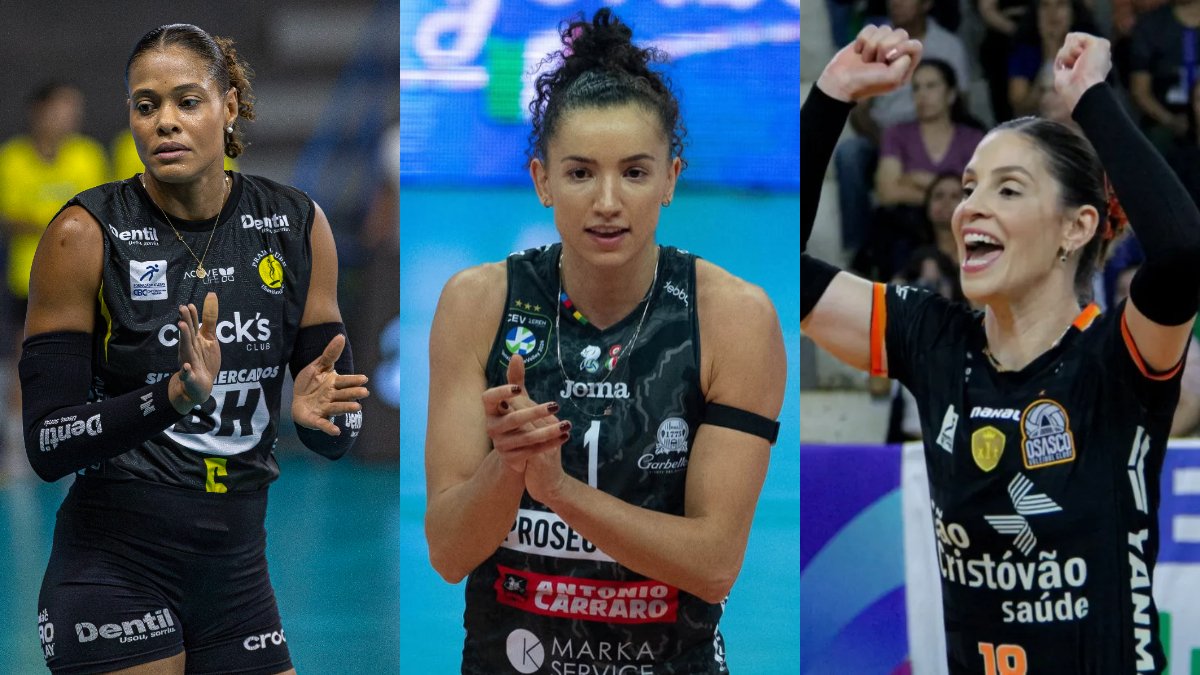 Praia Clube, de Adenizia; Conegliano, de Gabi Guimarães; e Osasco, de Camila Brait, vão disputar o Mundial de Clubes Feminino de Vôlei (foto: Lais Rodrigues, Davidson Courlan e Guerreiro Fotografia/Osasco, Divulgação/Conegliano e Bruno Cunha/Praia Clube)
