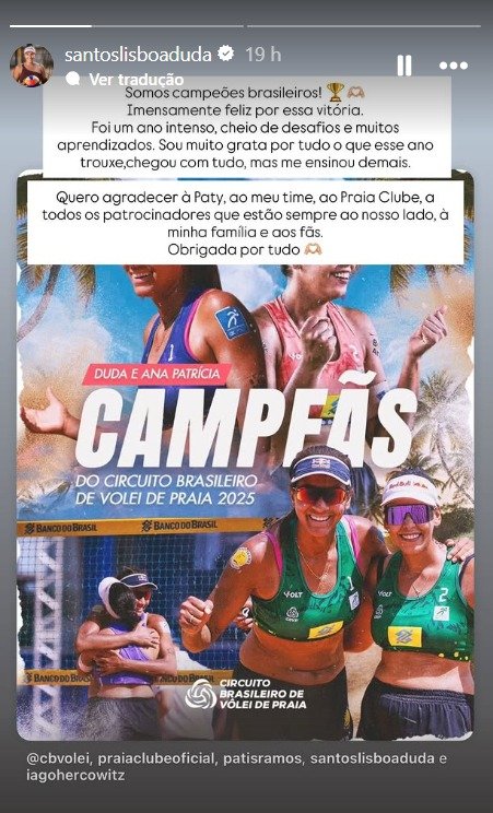 Print de post feito por Duda no story do Instagram - (foto: Redes sociais/Reprodução)