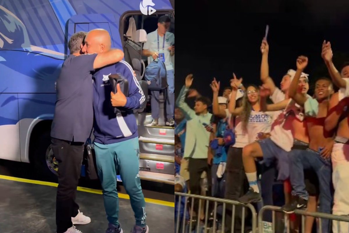 Pedrinho e torcedores fazendo a recepção do Cruzeiro no Mineirão nesta quarta-feira (10/12) (foto: Reprodução)