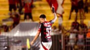 Jogador do Flamengo em campo, apontando para o alto (foto: Divulgação/Flamengo)