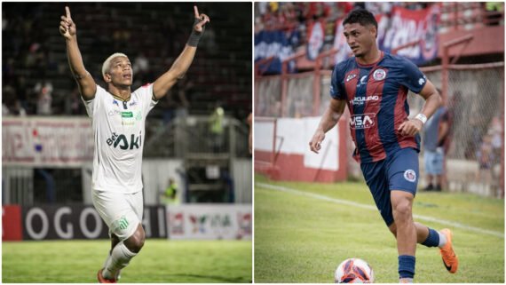 Jogadores das equipes do Uberlândia, à esquerda, e do Itabirito, à direita (foto: Divulgação/ Uberlândia e Divulgação/ Itabirito)