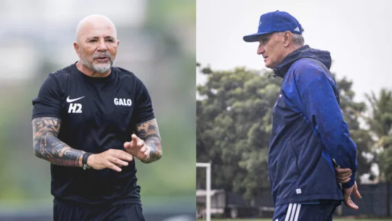 Jorge Sampaoli e Tite, técnicos de Atlético e Cruzeiro (foto: Pedro Souza / Atlético e Gustavo Aleixo/Cruzeiro)