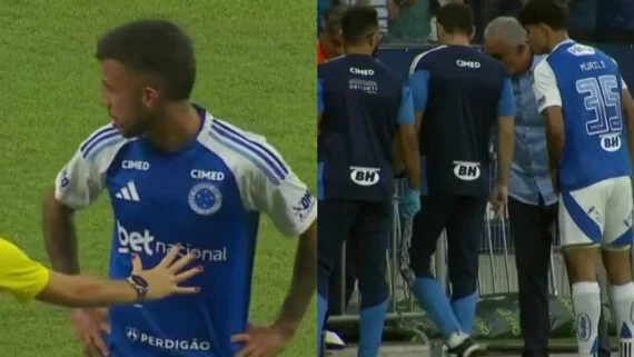 Matheus Henrique sendo substituído por Murilo Rhikman (foto: Reprodução/Premiere)