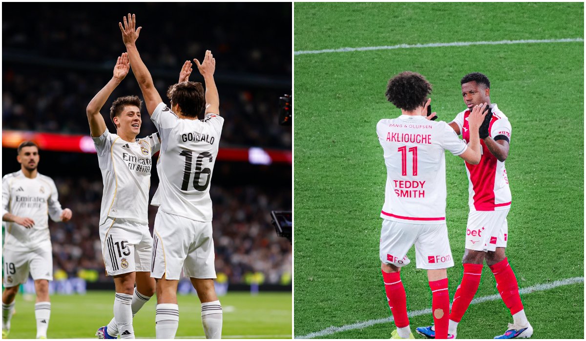 Real Madrid na esquerda e Monaco na direita (foto: Divulgação/Real Madrid e Divulgação/Monaco)