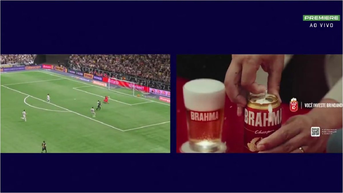 Momento em que Cuello marca gol anulado em Atlético x Palmeiras (foto: Reprodução/Premiere)