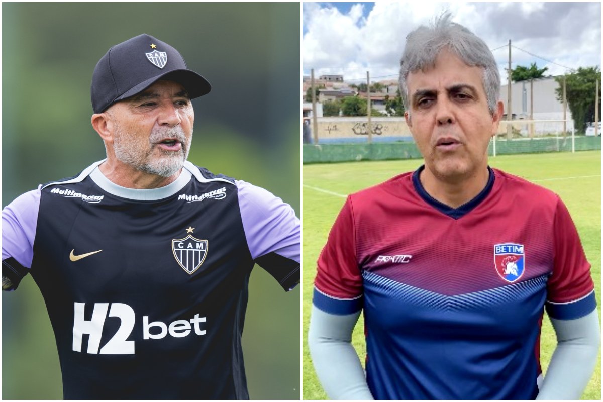 Jorge Sampaoli e Emerson Ávila, técnicos de Atlético e Betim, respectivamente (foto: Montagem com imagens de Pedro Souza/Atlético e Betim Futebol)