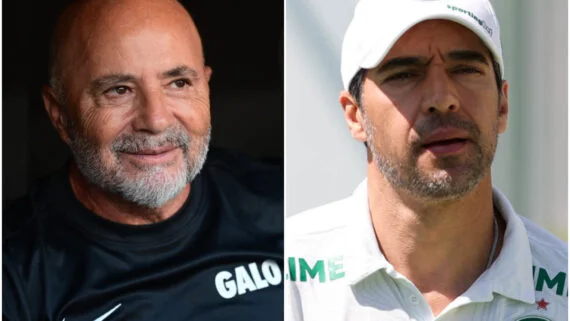 Sampaoli e Abel Ferreira, técnicos de Atlético e Palmeiras, respectivamente (foto: Montagem com imagens de Alexandre Guzanshe/EM/D.A. Press e Cesar Greco/Palmeiras)