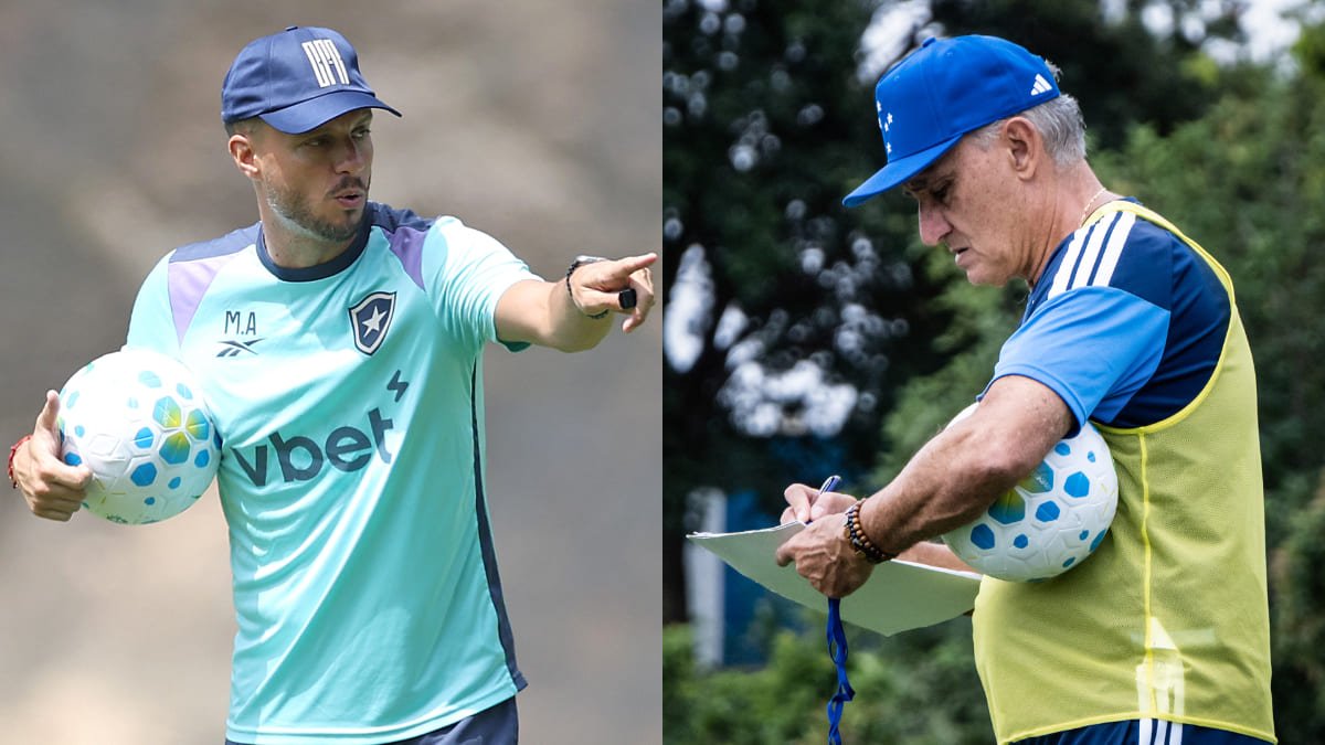 Martín Anselmi, técnico do Botafogo; Tite, comandante do Cruzeiro (foto: Vítor Silva/Botafogo; Gustavo Aleixo/Cruzeiro)