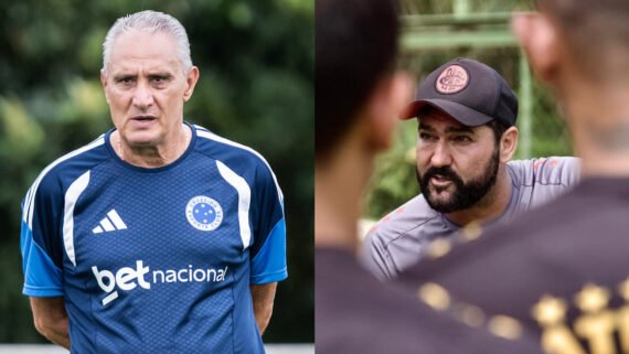 Tite, técnico do Cruzeiro, e Danilo, comandante do Mirassol (foto: Gustavo Aleixo/Cruzeiro; Reprodução/Pouso Alegre)