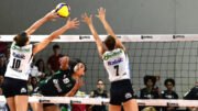 Gabi Marins (camisa sete) em ação pelo Praia Clube contra o Brasília na Superliga Feminina de Vôlei (foto: Rogério Guerreiro @guerreirofotografia)