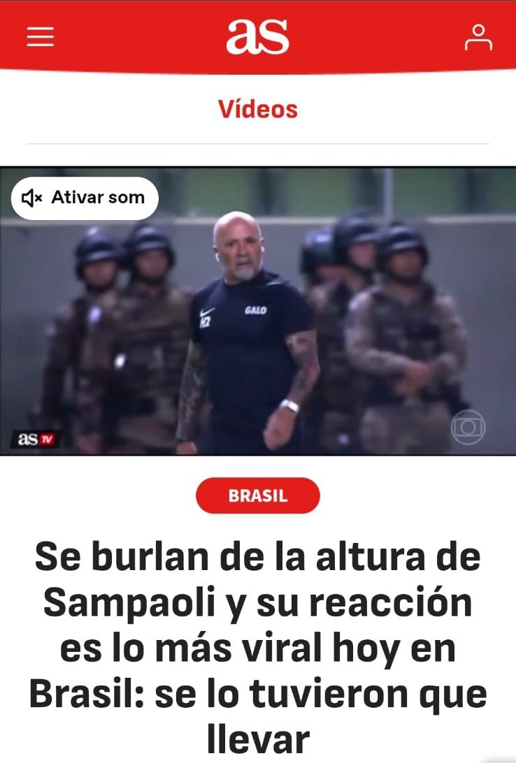 Página de site com matéria sobre a discussão entre Sampaoli e Valentim
