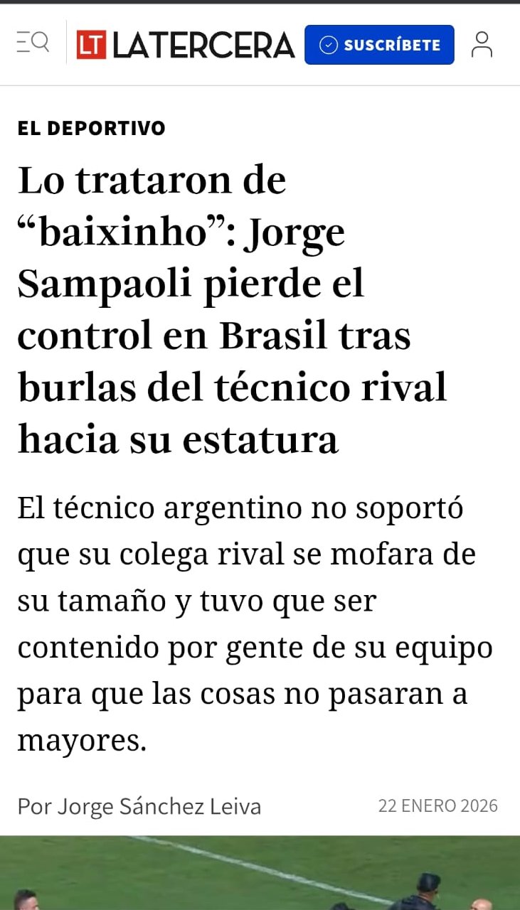 Página de site com matéria sobre a discussão entre Sampaoli e Valentim