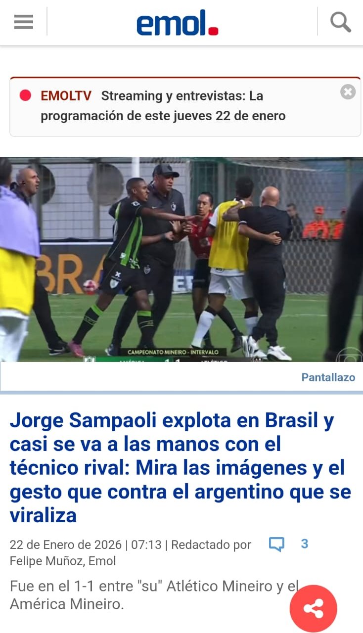 Página de site com matéria sobre a discussão entre Sampaoli e Valentim