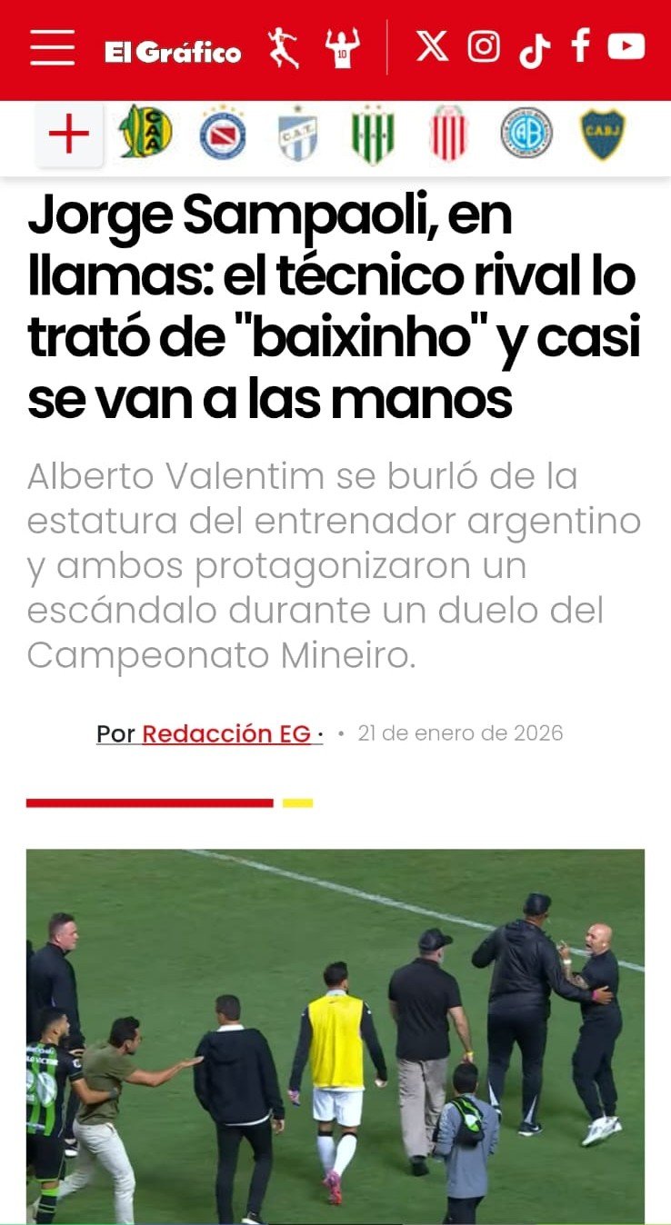 Página de site com matéria sobre a discussão entre Sampaoli e Valentim