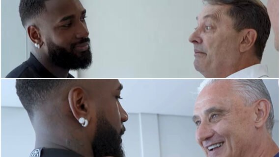 Pedrinho e Tite tiveram primeiros contatos com Gerson após acerto com Cruzeiro nessa sexta-feira (10/1) (foto: Reprodução/TV Cruzeiro)