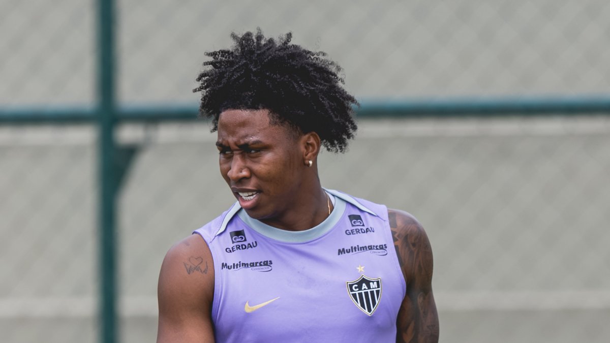 Angelo Preciado durante treino na Cidade do Galo (foto: Pedro Souza/Atlético)