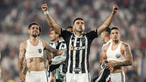 Jogadores do Atlético comemoram classificação à final da Libertadores (foto: Pedro Souza/Atlético)