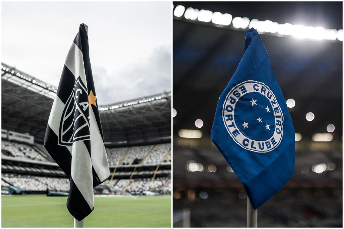 Bandeiras de Atlético e Cruzeiro (foto: Pedro Souza/Atlético e Divulgação/FMF)