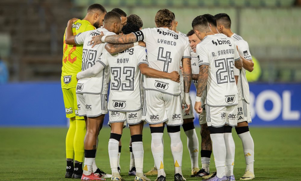 Jogadores do Atlético reunidos antes de jogo (foto: Pedro Souza/Atlético)