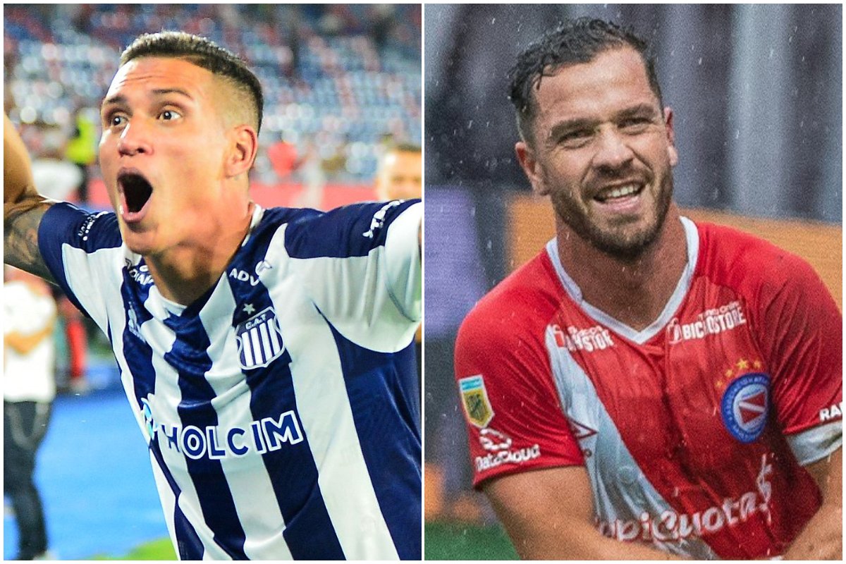Juan Portilla, do Talleres, e Tomás Molina, do Argentinos Juniors (foto: Daniel Duarte / AFP)