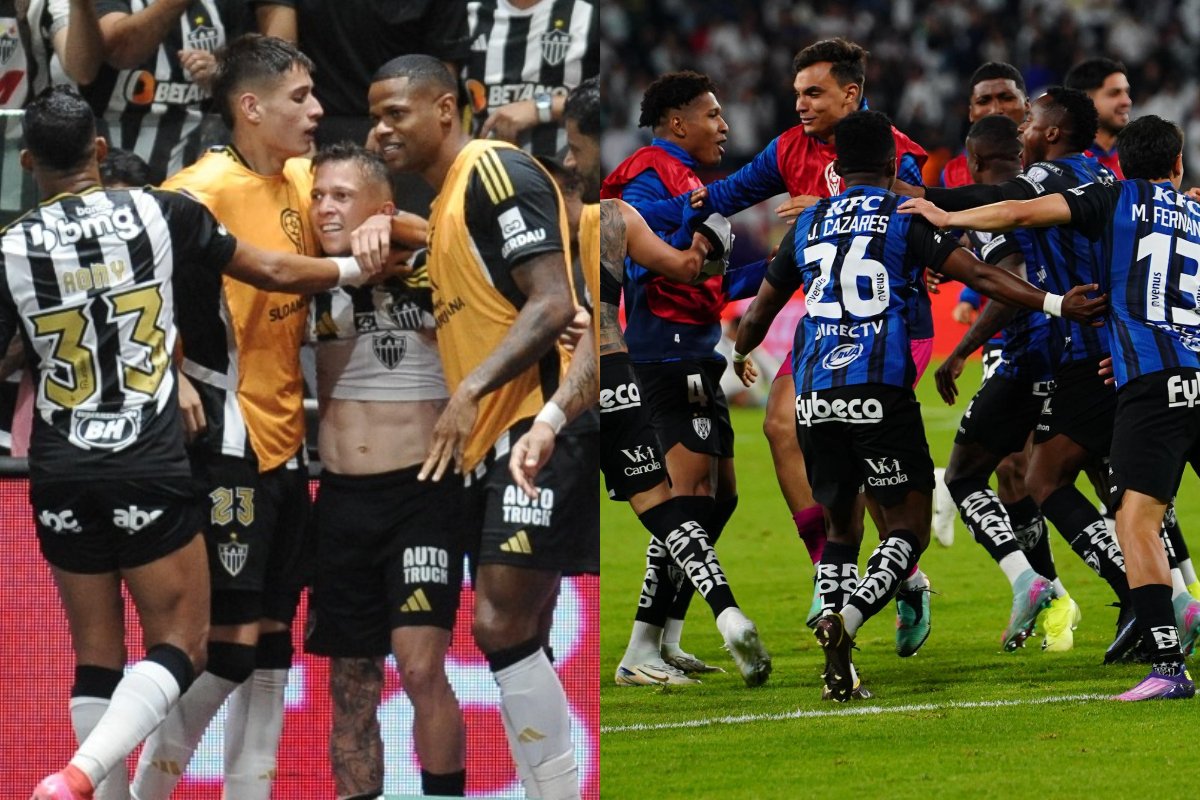 Jogadores de Atlético e Independiente del Valle (foto: Alexandre Guzanshe/EM/DA.Press e Divulgação/Independiente del Valle)